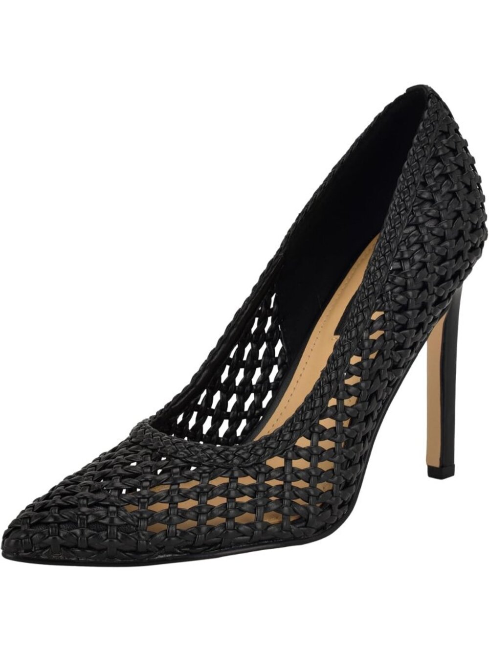 Women's Black Pointed Toe Footbed Solid Tatiana Pump Casual Covered Heel Shoes